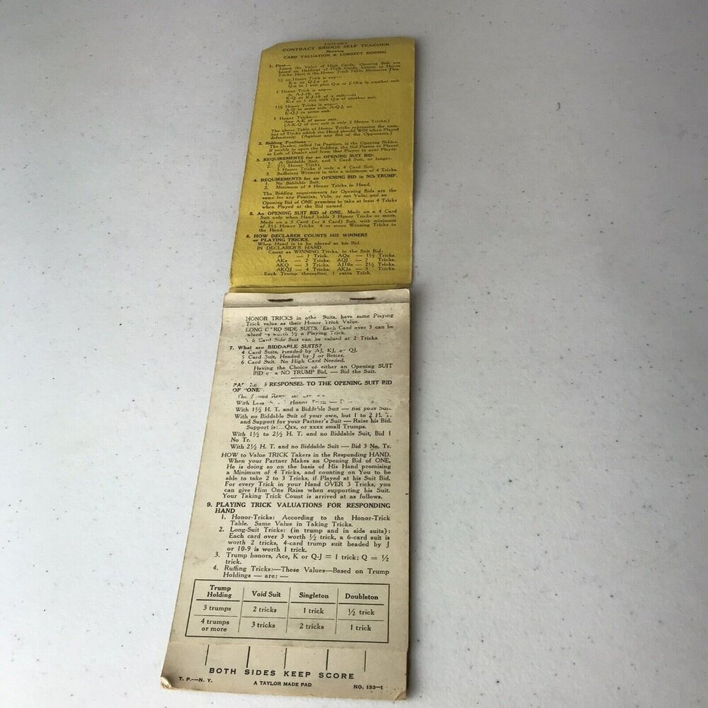 Vintage Taylor’s Self-Teacher Bridge Score Pad, 1937 Edition No. 133-1 - Picture 3 of 8